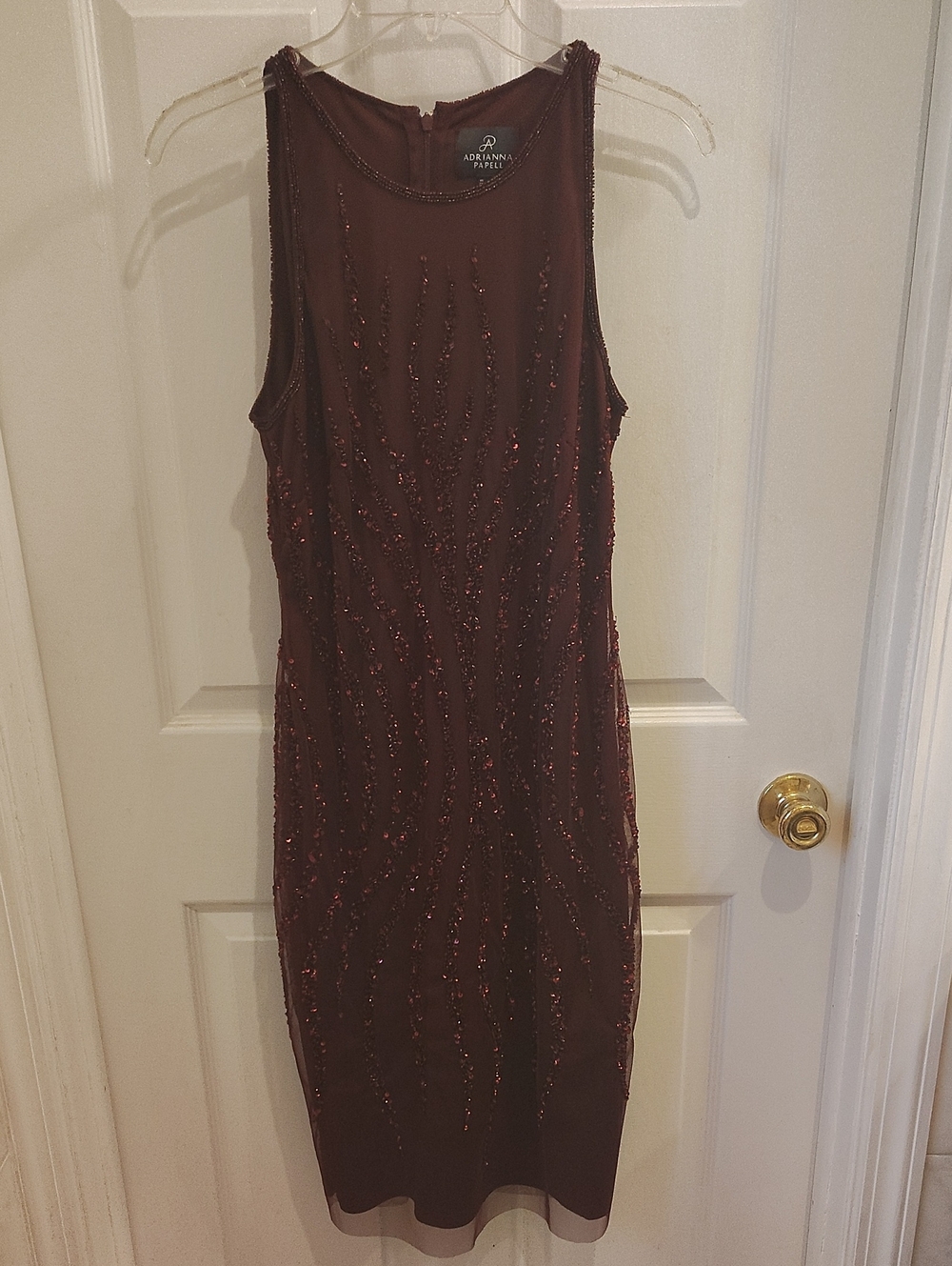 Adrianna Papell Wine Beaded Sheath Dress 8